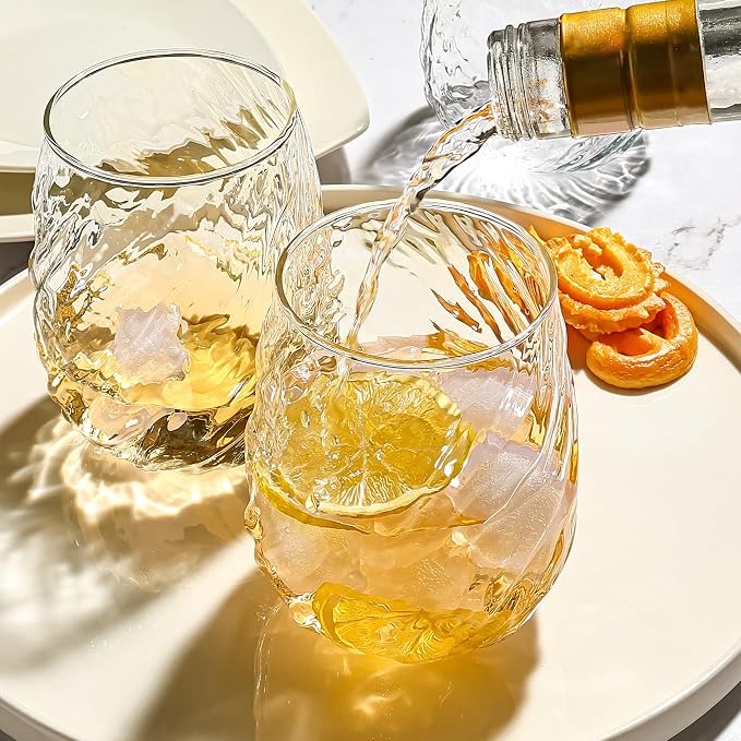 UMEIED 12-Pack Glass Tumbler Set, 16oz Twisted Design | Refractive Spiral Texture, Heavy Flat Base, Perfect for Bar, Restaurant, or Gift