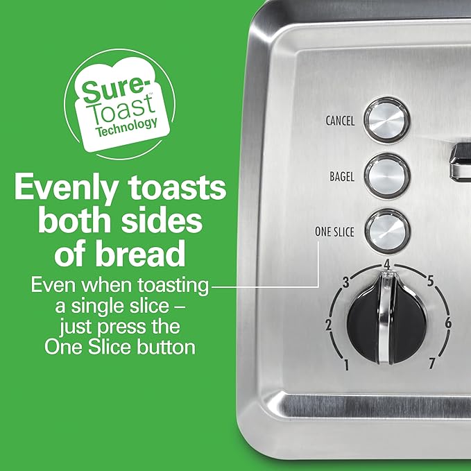 Hamilton Beach 4 Slice Toaster with Extra-Wide Slots, Bagel Setting, Toast Boost, Slide-Out Crumb Tray, Auto-Shutoff & Cancel Button, Stainless Steel (24798) | Browning Control With 7 Shades | Auto Shutoff | Bagel & Cancel Buttons | Toast Boost | Wide ...