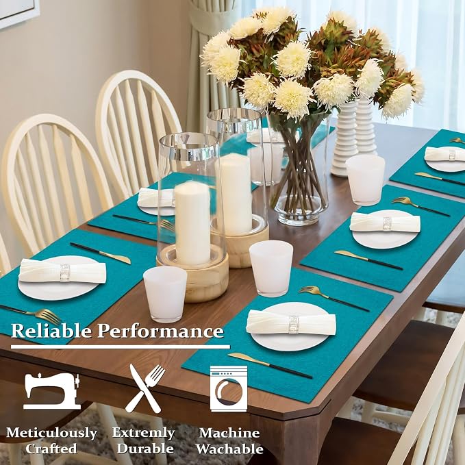 Cloth Placemats Set of 4, Cotton Linen Blend Place Mats, Teal | Machine Washable, Double Layered, Heat Resistant, Fabric Dining Table Mats for Kitchen, Indoor & Outdoor, 13" x 19"