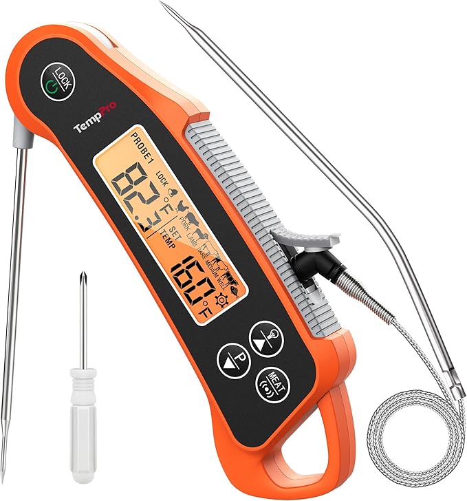 TempPro TempSwift 2 Probes Meat Thermometer Digital with 2 Display Channels | IP65 Waterproof Food Thermometer with 7 Target Temp Settings, instant read meat thermometer for Cooking BBQ Oven Smoker