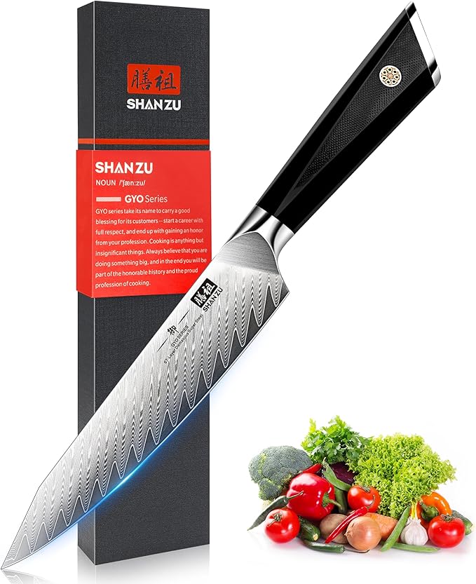 SHAN ZU Damascus Chef Knife 6 inch,67-Layer 10Cr15MoV Japanese Steel | High Carbon Super Sharp Japanese Chef Knife, All Purpose Professional Kitchen Utility Petty Knives with G10 Handle