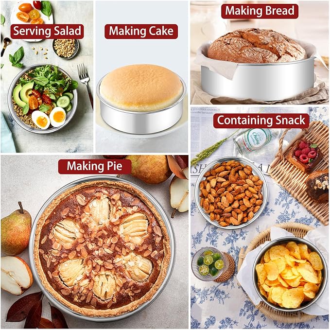 LIANYU 6 Inch Cake Baking Pan Set of 4, Stainless Steel Round Cake Bake Pan | Fit in Pot Pressure Cooker Air Fryer, Healthy & Toxic Free, Leak-proof & Dishwasher Safe, No Coating Metal Baking Pan