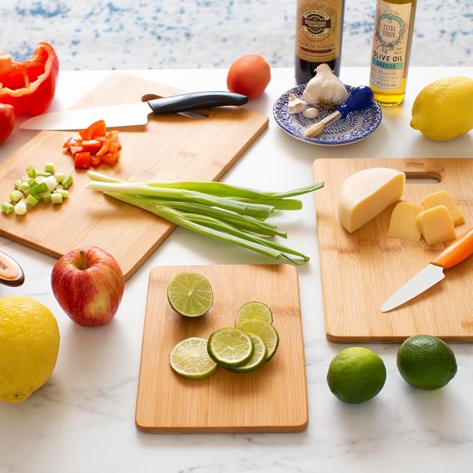 Totally Bamboo Cutting Board Set, 3 Reversible Cutting Boards for Kitchen | Small, medium & large bamboo boards for everyday meal prep. Smooth, knife-friendly surface for meat, produce, cheese & bread.