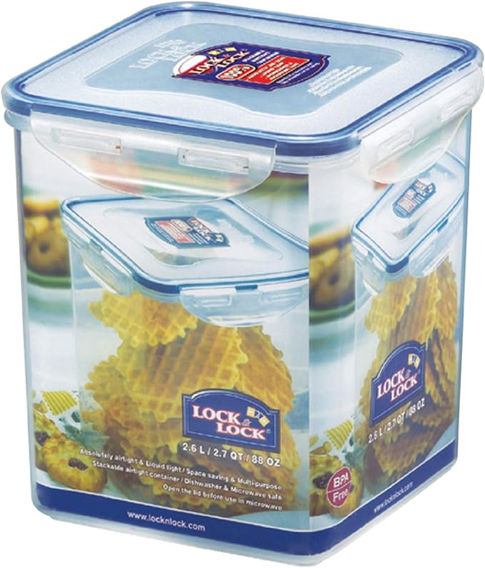 LOCK & LOCK Easy Essentials Pantry Food storage containers with lids/Pantry storage/Airtight containers, BPA free - Square - 11 cup - Great for Sugar, Clear, Square - 88 Ounce (Pack of 2)