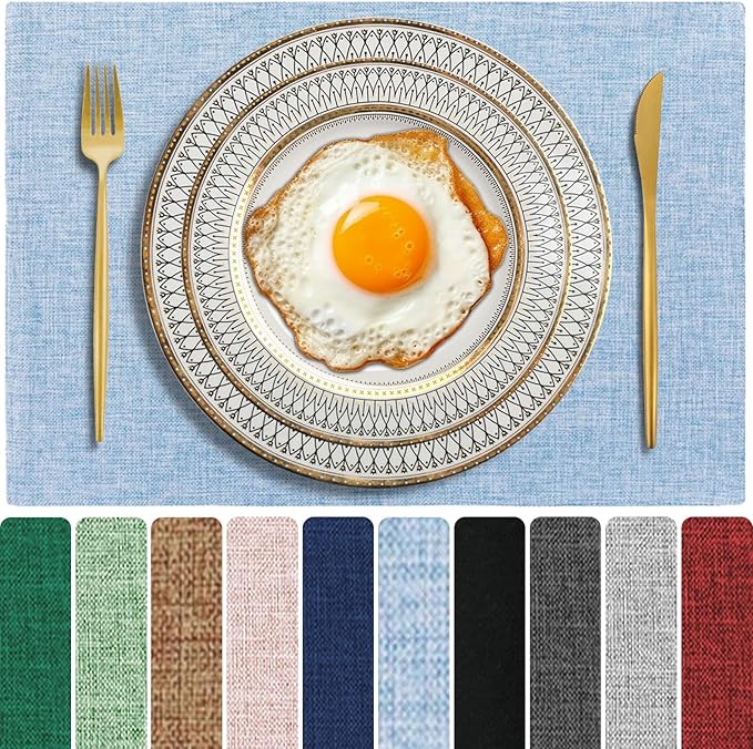 Cloth Placemats Set of 4, Cotton Linen Blend Place Mats, Light Blue | Machine Washable, Double Layered, Heat Resistant, Fabric Dining Table Mats for Kitchen, Indoor & Outdoor, 13" x 19"