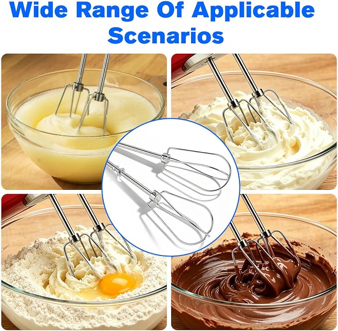 W10490648 Hand Mixer Beaters for KitchenAid, Stainless Steel Turbo Beaters, 2 Pack | Compatible with KitchenAid Mixer Replacement KHM2B AP5644233 PS4082859 Parts