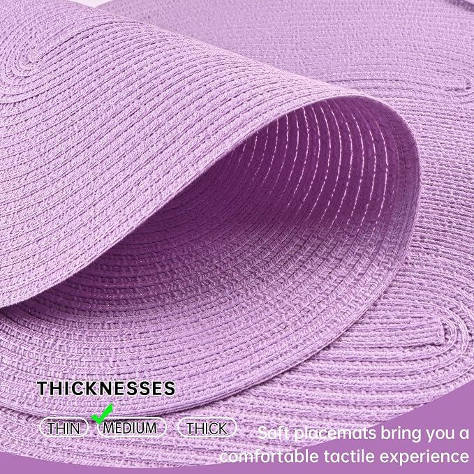 Placemats Set of 6, Woven Oval Braided Dining Table Mats(Lavender Purple) | 12 x 17.5 Inch Size Fits Plates and Flatware; Hand Washable and Heat Resistant for Kitchen Use, with Farmhouse and Boho Style