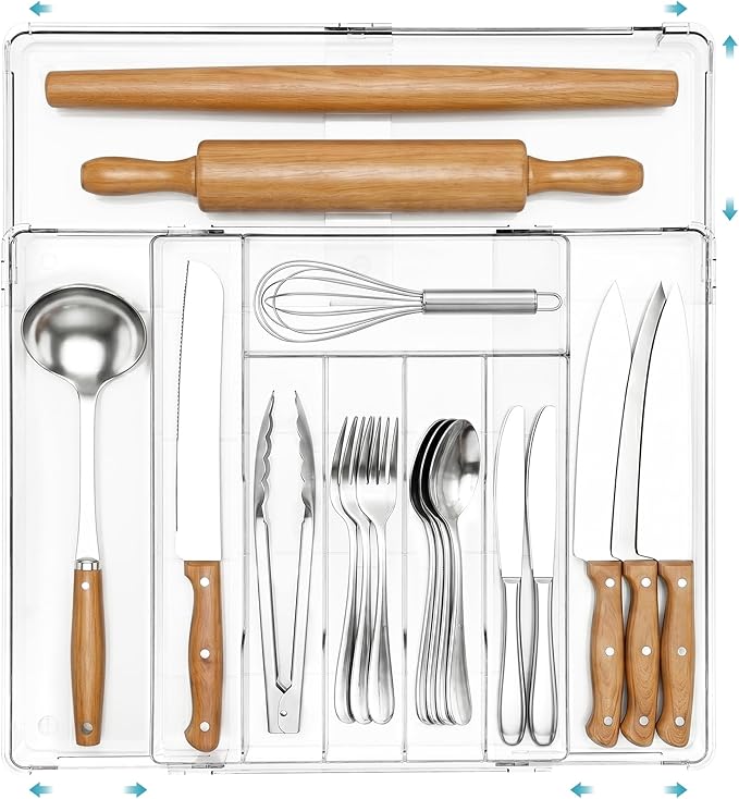 Vtopmart Expandable Silverware Organizer, Kitchen Drawer Tray, 6-9 Slots | Adjustable Flatware Organizer Expands to Fit Drawers, Organize Spoons, Forks, Knives and Kitchen Utensils with Easy Access