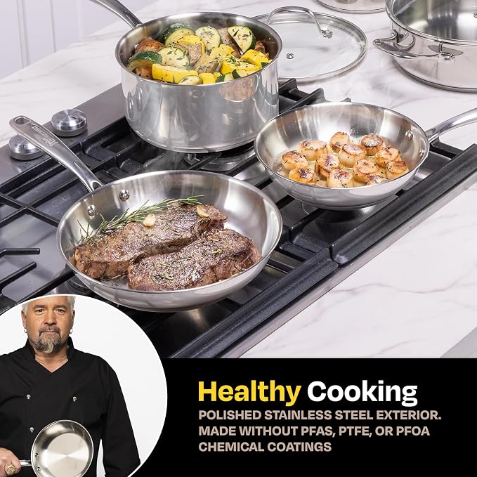 Guy Fieri's Flavortown 10-Piece Stainless Steel Cookware Set | Frying Pans, Saucepans, Saute Pan & Stock Pot, Oven-Safe up to 500F