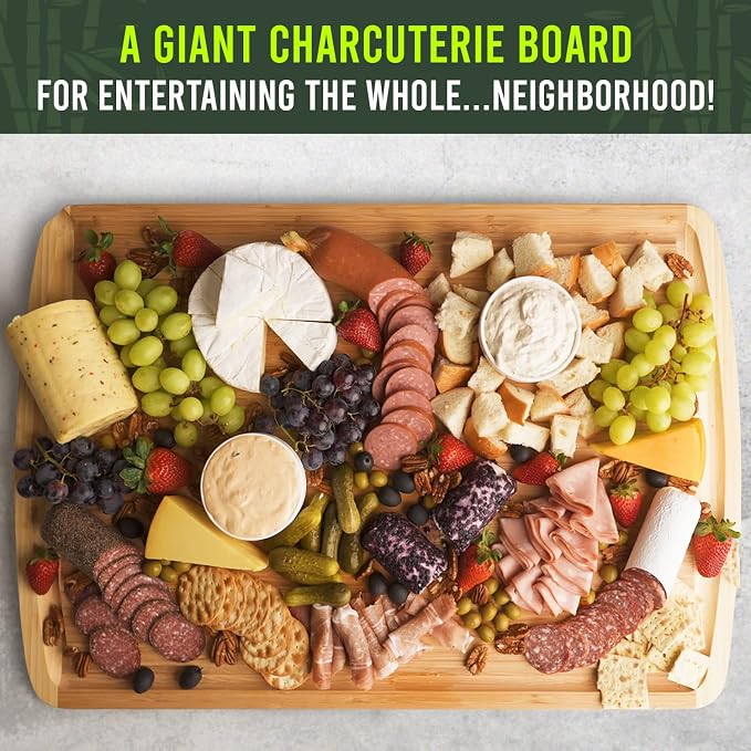 GIGANTIC 36 x 24 Inch Extra Large Bamboo Cutting Board with Lifetime Replacements – 4XL Butcher Block, Oversized Carving & Charcuterie Board, Stovetop Cover for Kitchen Counter Space