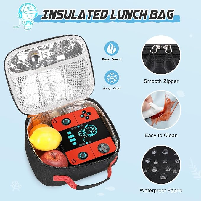 Backpack for School Boys, Cool Luminous Gamer Boys Schoolbag | with Lunch Box & Pencil Case Set for Kids Teens Elementary Middle School, Bookbag Glow In The Dark