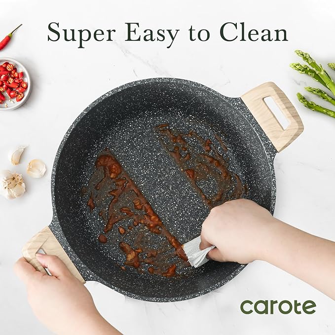CAROTE Nonstick Stock Pot with Lid, 6 Quart Black Granite Casserole | Kitchen Cooker Compatible with All Stoves, Dishwasher Safe, Cookware for Boiling, Simmer, PFOA Free