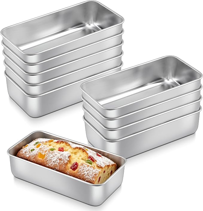 Homikit Stainless Steel Loaf Pan Set for Bread Baking 9x5 Inch, Non Toxic | 10 Pack Medium Bread Pans Nonstick, Metal Meatloaf Tins for Homemade Sandwich Sourdough, Oven & Dishwasher Safe, Heavy Duty