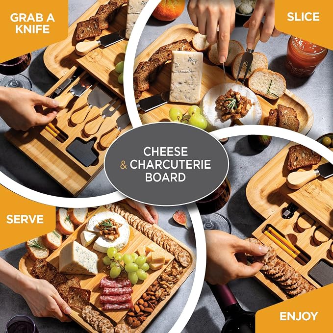 Charcuterie Boards Gift Set, Bamboo Cheese Board with Serving Accessories | House Warming Gifts New Home, Birthday Gifts for Women, Gifts for Men and Mom, Wedding, Bridal Shower, Anniversary Present