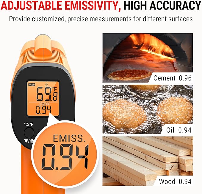 TempPro TempScan Infrared Thermometer Gun for Pizza Oven Griddle HVAC | Temperature Gun with Adjustable Emissivity, Infrared Thermometer for Cooking, Temp Gun with -58~1022°F (Previously ThermoPro)