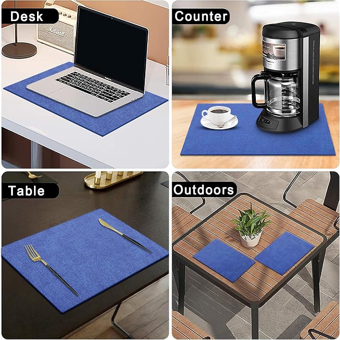 Faux Leather Heat Resistant Placemats 6 Packs, Waterproof Wipeable Dining PU Place Mats for Indoor & Outdoor, Easy to Clean, Sea Blue