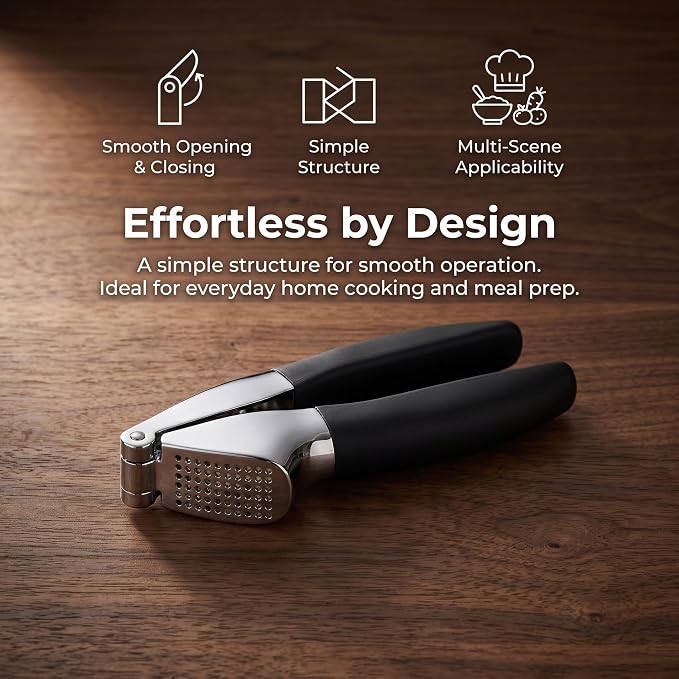 Garlic Press Mincer, Professional Heavy Duty Zinc Alloy Garlic Crusher, Ergonomic Soft Handle Garlic Masher, Easy Squeeze Garlic Presser for Home Kitchen Cooking
