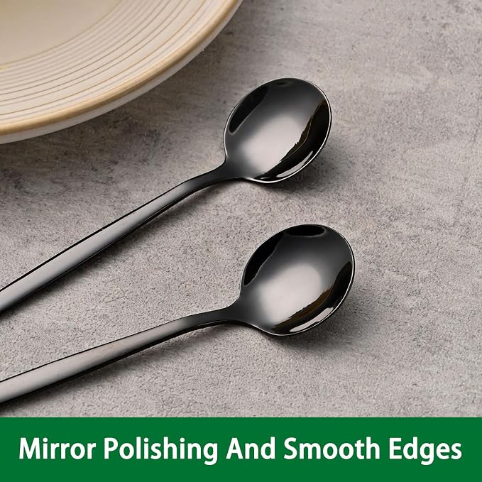 5.1 Inch Coffee & Tea Spoons,6-Piece Black Stainless Steel Dessert Spoons For Cafe,Black Espresso Spoon,Cute Small Demitasse Spoon