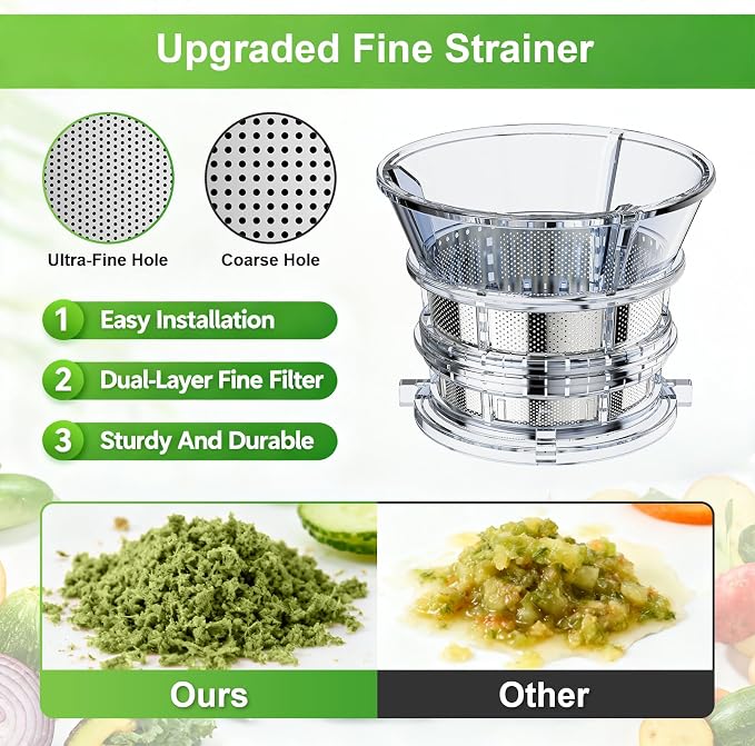 Masticating Juicer Attachment for KitchenAid Stand Mixer | 4.9" Large Feed Chute Fit Whole Vegetables & Fruits, Slow Cold Press Juicer Includes 2 * 32oz Capacity Cups
