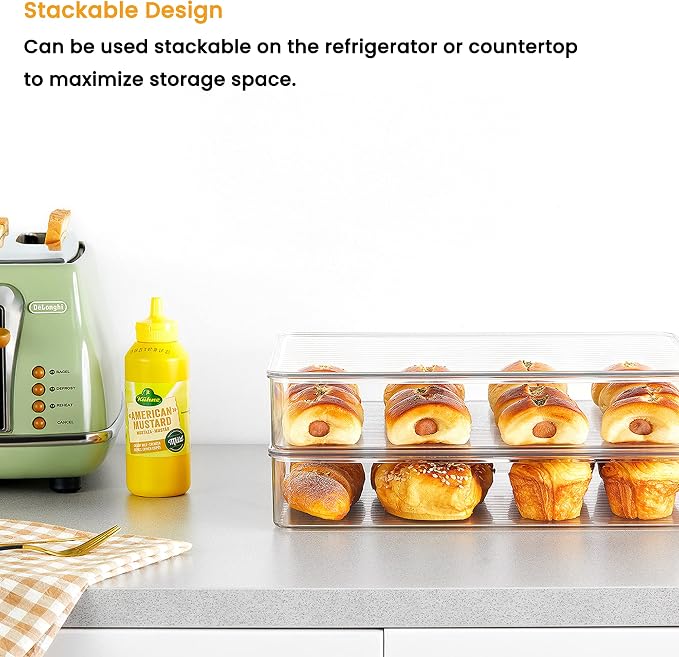 Stackable Freezer Organizer, Flat Produce Saver Sliced Cheese Container with Lids, Freezer Storage Containers Food Storage Tray for Fruits, Vegetables, Meat