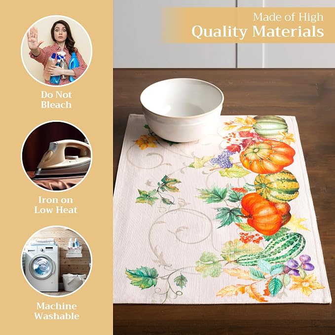 Maison d' Hermine Placemats Set of 4 Reusable 100% Cotton (13"x19") | Cloth Place Mats Washable Table Mats for Kitchen Dining Party Wedding Hotel Home Thanksgiving Christmas - Lumina