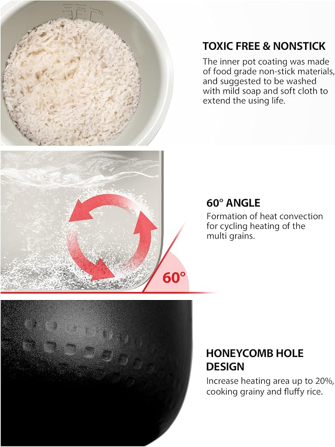 Toshiba Rice Cooker 6 Cup Uncooked – Japanese Rice Cooker with Fuzzy Logic Technology, 7 Cooking Functions, Digital Display, 2 Delay Timers and Auto Keep Warm, Non-Stick Inner Pot, White | japanese style, white. 7 cooking functions, digital display, 2 ...