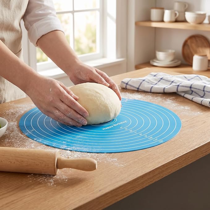 3PCS Round Silicone Baking Mats, 11.8 Inch Reusable Nonstick Pastry Mat with Measurement Guides, Heat Resistant Silicone Baking Mat for Pizza Pan, Dough Rolling, Pastry and Baking