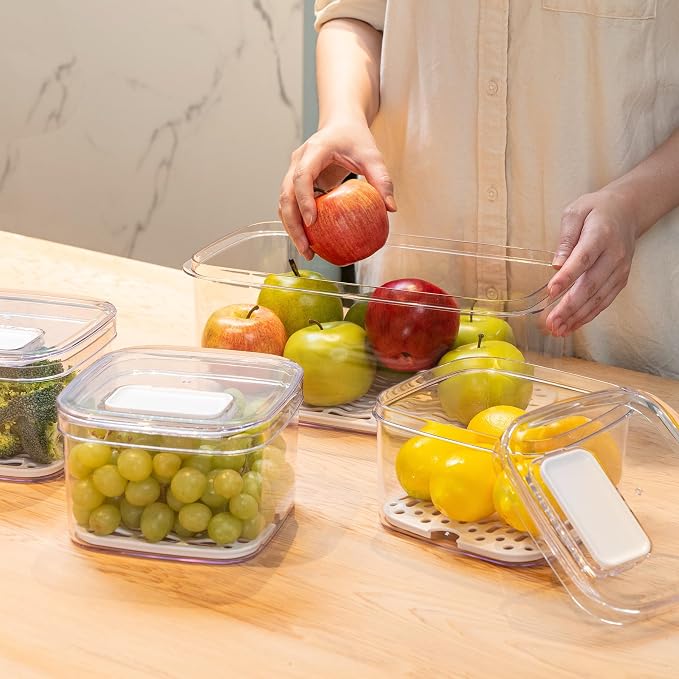 Felli Duo Fresh Veggie Keeper for Fridge with Vent & Drain Trays, LARGE Fruit Vegetable Storage Container for LONG Produce Veggie, Cabbage Celery Lettuce Asparagus Zucchini Saver for Refrigerator