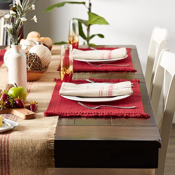 DII Variegated Tabletop Collection, Placemat Set3x19, Tango Red, 6 Piece