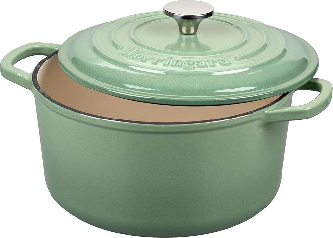 Enameled Cast Iron Dutch Oven Pot with Lid, for Sourdough Bread Baking, Round Dutch Ovens, 6 Quart, Sage green