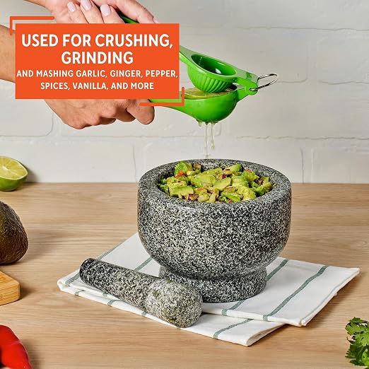 IMUSA 6.5" Traditional Heavy Duty Polished Granite Molcajete for Fresh Guacamole, Salsa, Pesto, Herbs, Spices