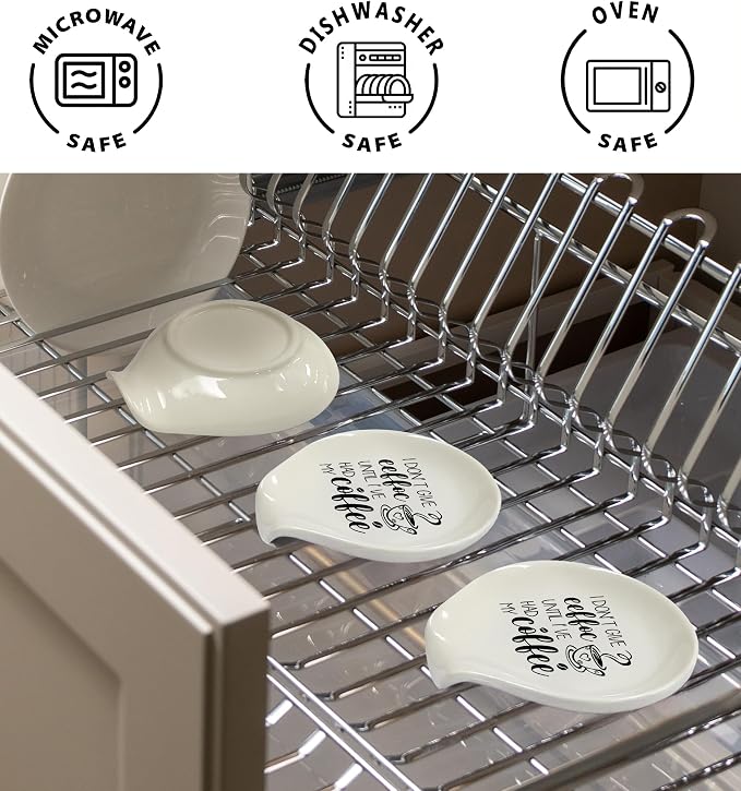 Coffee Spoon Rest, Coffee Bar Accessories & Spoon Holder, I DON'T GIVE EEFFOC UNTIL I 'VE HAD MY COFFEE Ceramic Spoon Holder for Coffee Lovers Gifts for Friend Wife Husband Sister (White-1)