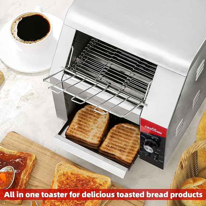 CROSSON ETL Listed Conveyor Toaster 450PCS/Hour 10" Wideness With 3" Opening Heavy Duty Commercial Toaster for Cafes,Buffets, Restaurants and Coffee shops-120V,1800W