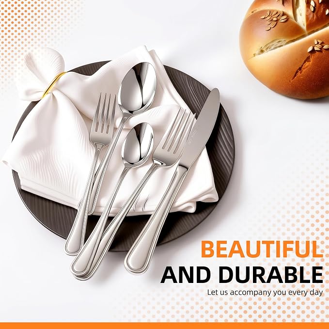 NICE KITCHEN Silverware Set for 12,60 Piece Heavy Duty Cutlery Set | Mirror Polished Stainless Steel Flatware Set,Dishwasher Safe Utensil Set with Knives Forks Spoons,Luster Series