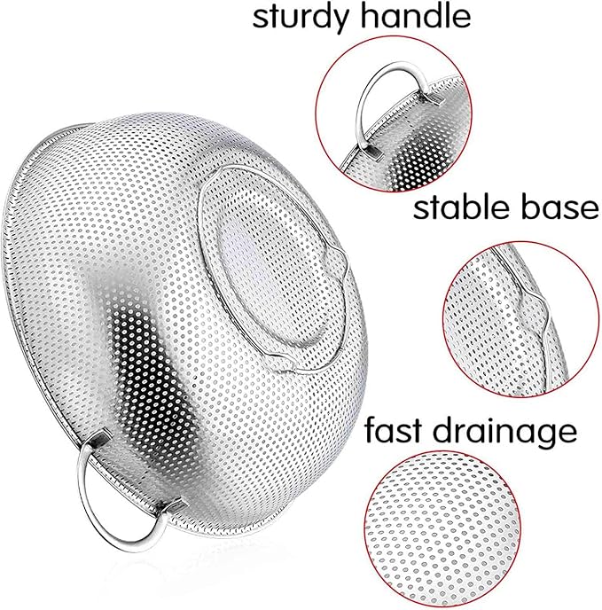 TeamFar Colander, 5qt Stainless Steel Micro-Perforated Colander Strainer | Metal Food Strainer for Draining/Washing/Rinsing Pasta Vegetables Fruits, Healthy, Sturdy & Dishwasher Safe