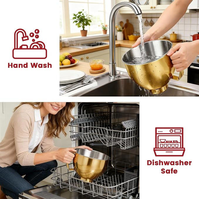 KITOART 5QT Stainless Steel Mixer Bowl with Handle for KitchenAid Gold | Mixer Bowl Compatible with KitchenAid 4.5-5 QT Artisan Tilt-Head Stand Mixers, Dishwasher Safe, Check Verified Fit Chart.