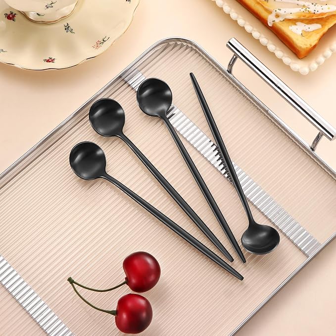 DEHOV 4 PCS 6.7 Inches Satin Black Stainless Steel 18/10 Coffee Spoons,Iced Tea Spoon,Espresso Stirring Spoons,Matte Black SS304 Teaspoons,Dessert Spoon,Long Coffee Spoons accessories