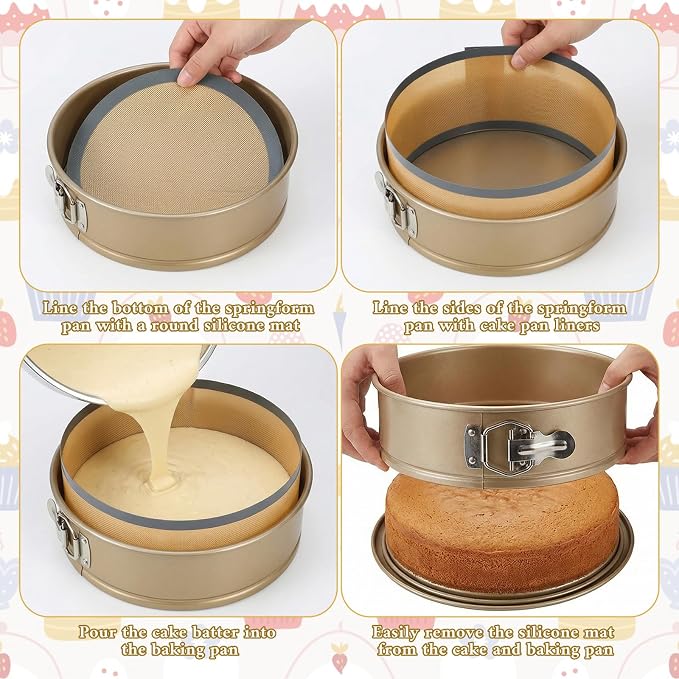 4 Set Silicone Baking Mat for 4, 7, 9,10Inch Springform Pan Protector Prevent Cake from Sticking to Bottom and Side Easy Clean Nonstick Silicone Liners for Baking Cheesecake Pan(Gray)