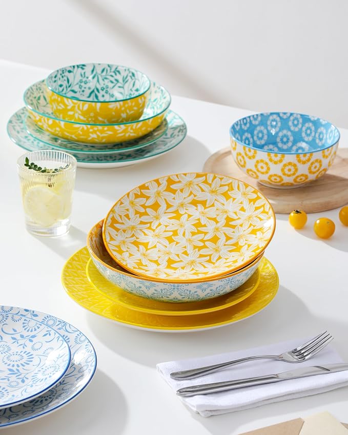 vancasso SELENE Plates and Bowls Set for 6, 24 Pieces Dinnerware Sets, Mircowave and Dishwasher Safe Dishes Set, Porcelain Pastel Dinnerware
