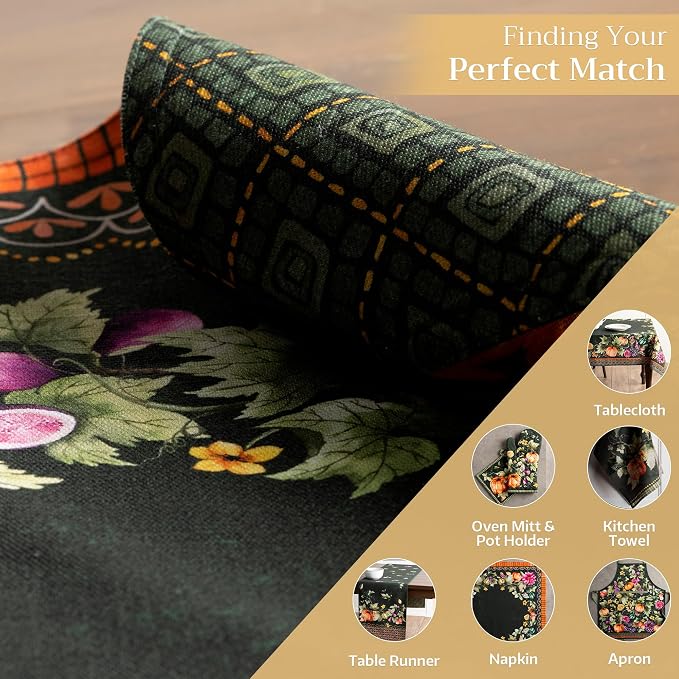Maison d' Hermine Placemats Set of 4 Reusable 100% Cotton (13"x19") | Cloth Place Mats Washable Table Mats for Kitchen Dining Party Hotel Home Thanksgiving Christmas - Pumpkin Garden - Dark Green