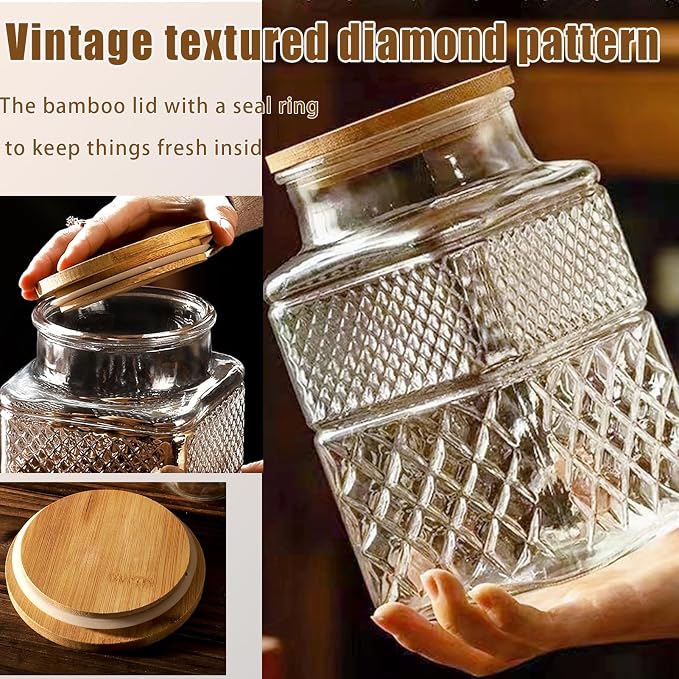 60oz Coffee and Sugar Container Set of 2 Glass Jar with Airtight Lid | Decorative Glass Food Storage Jars Wood Lids Spoon Vintage Canister for Sugar Candy Coffee Bean Tea Nuts Snack Dog Treat