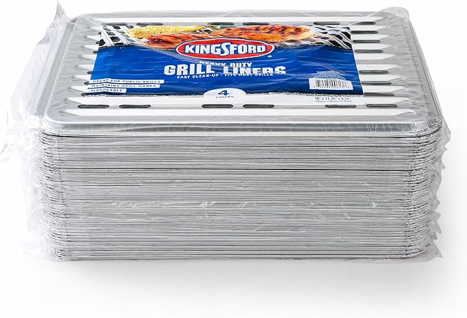Kingsford Heavy Duty Disposable Grill Liners, 16 x 11.75 Inch, 4 Count | Aluminum foil design, prevents food and sauce from falling through grates, for outdoor BBQ grills daily