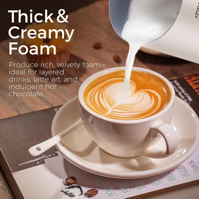 Milk Frother and Steamer, 6-in-1 Hot and Cold Foam Maker, Electric Milk Steamer with Auto Shut-Off, Pure White