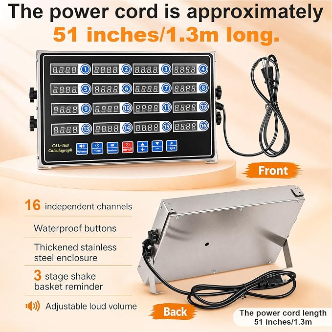 Relaxweex 1 Pack 16 Channel Kitchen Timers for Cooking, Commercial Digital Kitchen Timer with Loud Alarm, Large LCD Display, Restaurant Fryer, Chef, Baking Supplies
