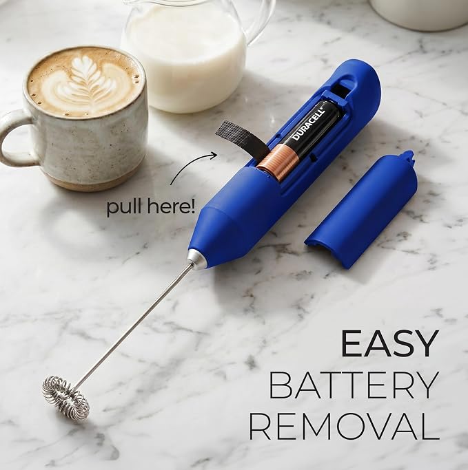 Zulay Kitchen Powerful Milk Frother AA Batteries Included – Ultra Fast Handheld Drink Mixer with Stainless Steel Whisk Stirrer for Coffee, Protein, Matcha & More, Frother Wand Electric Frothmate