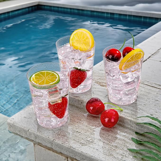 DaYammi 100 Pack 10oz Pink Plastic Cups, Premium Disposable Rose Gold Glitter Plastic Cups for Martini and Cocktail,Disposable Cup with Pink Glitter Perfect for Party Wedding Bridal Shower