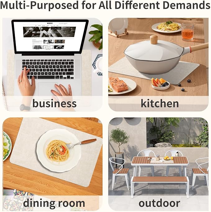 Maxpearl Faux Leather Placemats Set of 8, Easy to Clean, Beige | Waterproof - Heat Resistant - Non Slip - Wipe Clean Dining Table Place Mats, Suitable for Indoor & Outdoor Use, 17''×12''