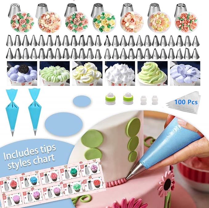 Cake Decorating Supplies, 493 PCS Cake Decorating Kit Cake Pans | 3 Packs Springform Cake Pans, Cake Rotating Turntable,48 Piping Icing Tips,7 Russian Nozzles, Baking Supplies, Multicolor