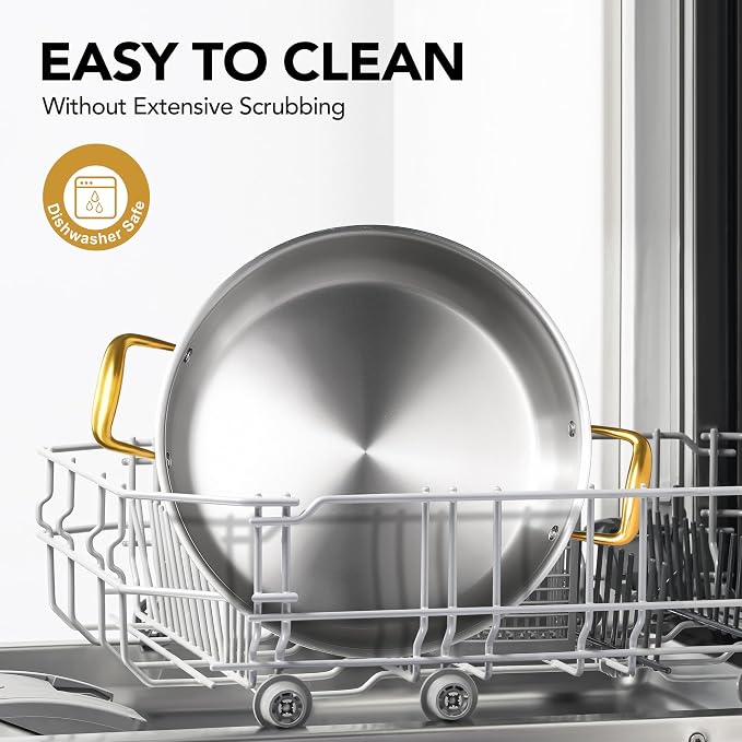 MICHELANGELO Stainless Steel Pan - 6 Quart Braiser Pan, 12 Inch Saute Pan with Glass Lid, Non-Coated Deep Frying Pan Induction Compatible & Dishwasher Safe
