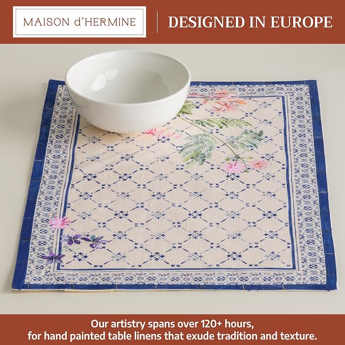 Maison d' Hermine Placemats Set of 4 Reusable 100% Cotton (13"x19") | Cloth Place Mats Washable Table Mats for Kitchen Dining Party Wedding Hotel Home Restaurant Spring Summer - Faience